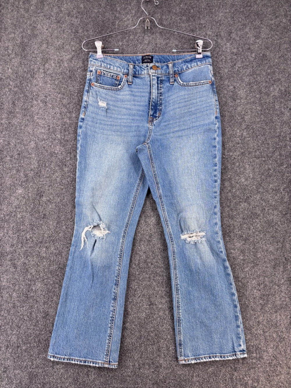 J Crew Mid Rise Flare Crop Jeans Women’s 29* Distressed Preppy Casual